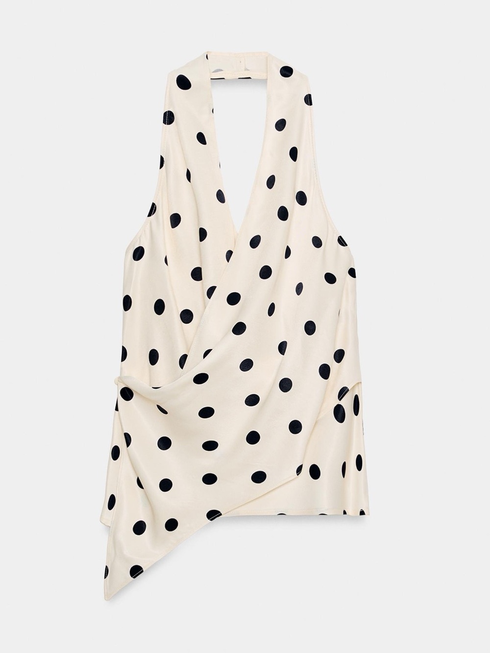 Zara NWT ivory and black Polka Dot Wrap satin halter Top